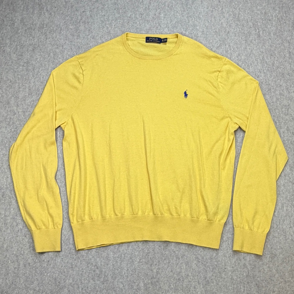 Polo Ralph Lauren Cotton Cashmere Sweater Mens XL Yellow Preppy Ivy Academia